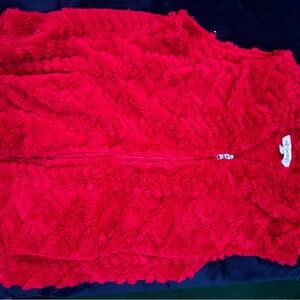 Red Fuzzy Zip-Up Vest